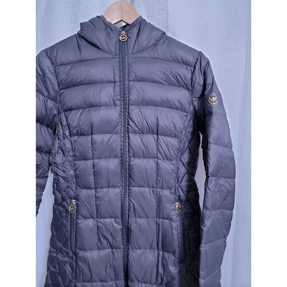 Michael Kors MK Packable Down Hooded Jacket Womens PS Gray/Gold - Picture 3 of 10